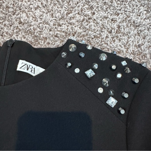 Zara Black Embellished Mock Neck Sheath Dress - Picture 3 of 6
